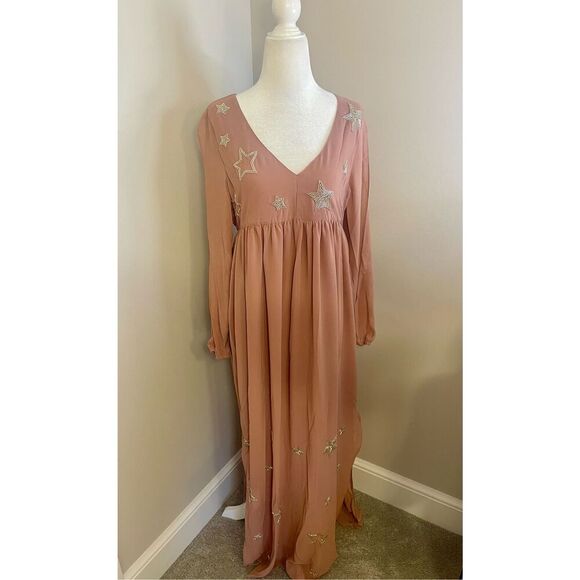 Chaser Women's S Pink Beaded Star Maxi Dress V-Neck Party‎ Cocktail - Picture 4 of 9